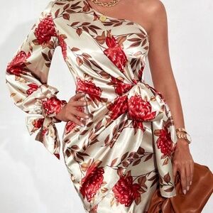 off white knit v-neck cocktail dress with flower pattern - NWT